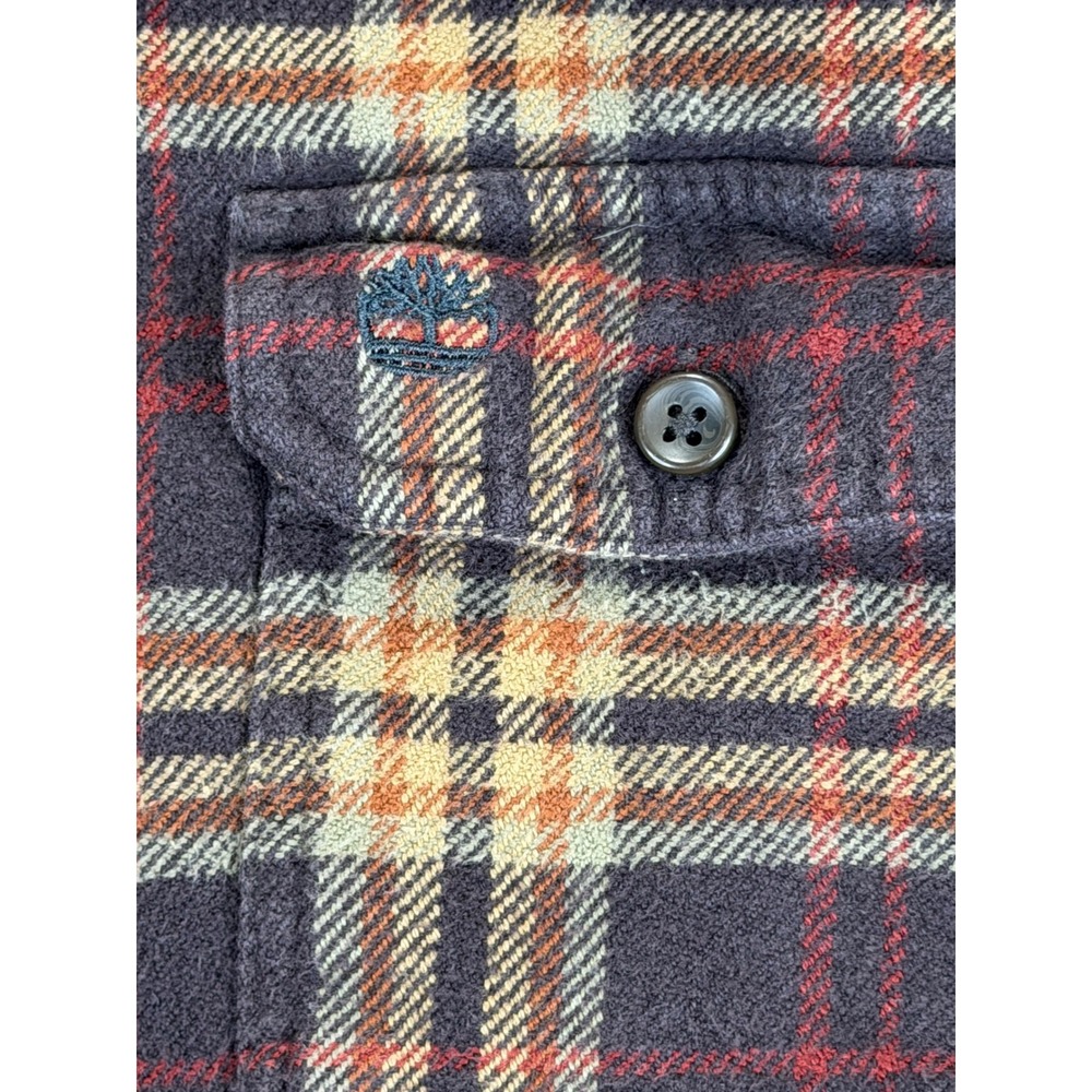 Timberland Mens Brown Plaid Cotton Flannel Button Down Shirt Large L Long Sleeve - Picture 3 of 9